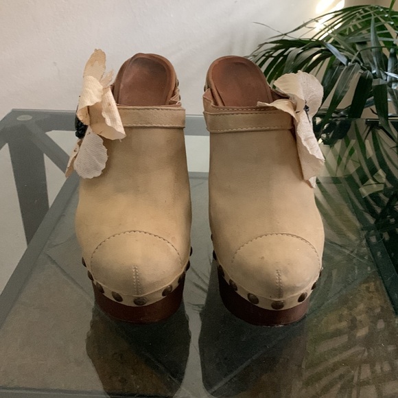 CHANEL Studded Floral High Heel Clog Sandals - Picture 2 of 14